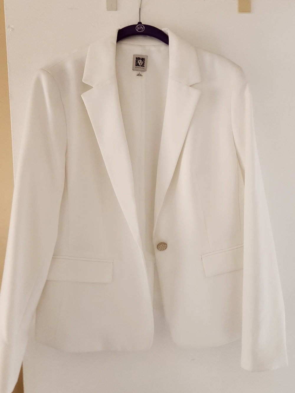 Anne Klein White Single-Button Notched Lapel Blazer